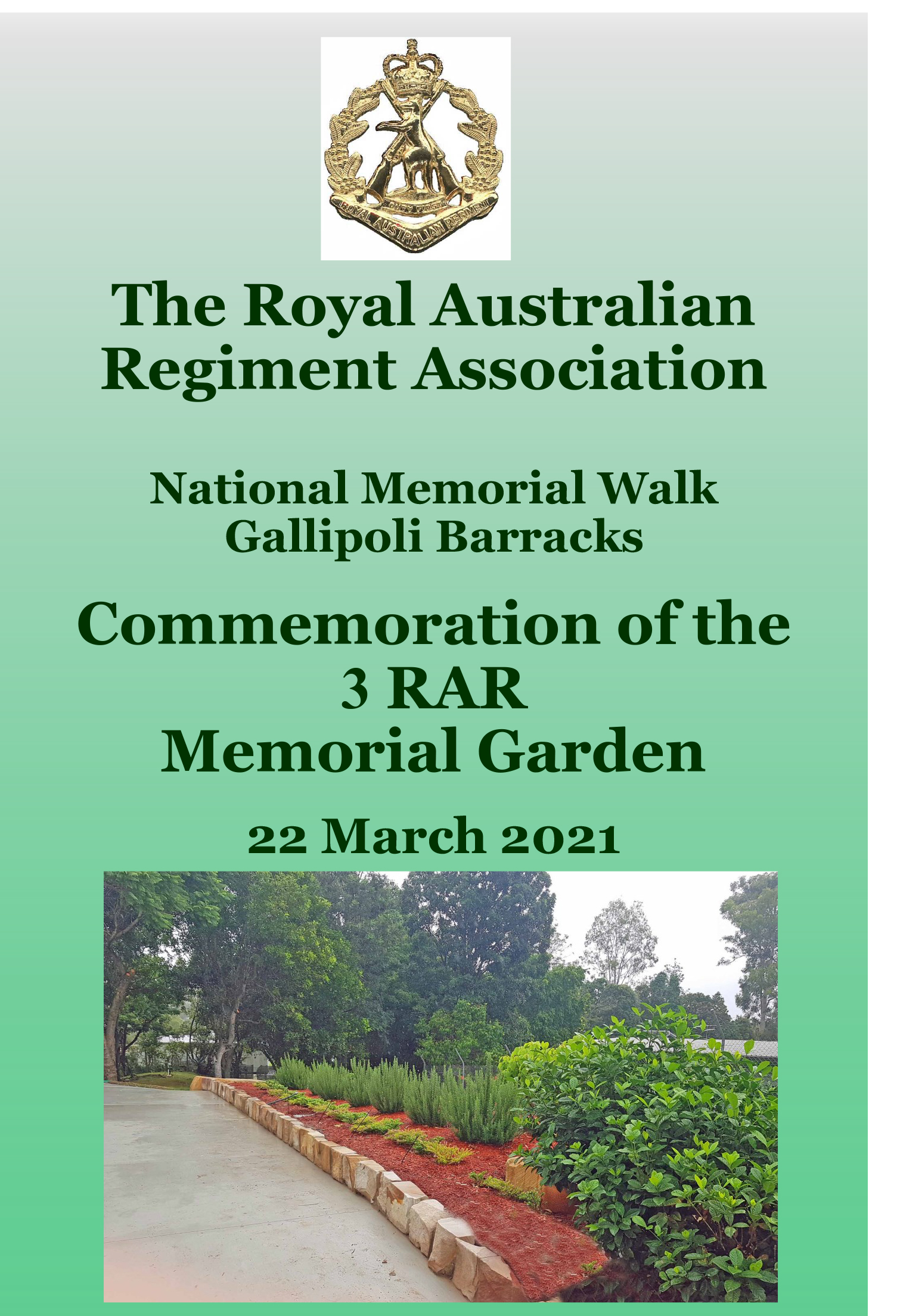 Commemorative 3 RAR Memorial Garden – Opening